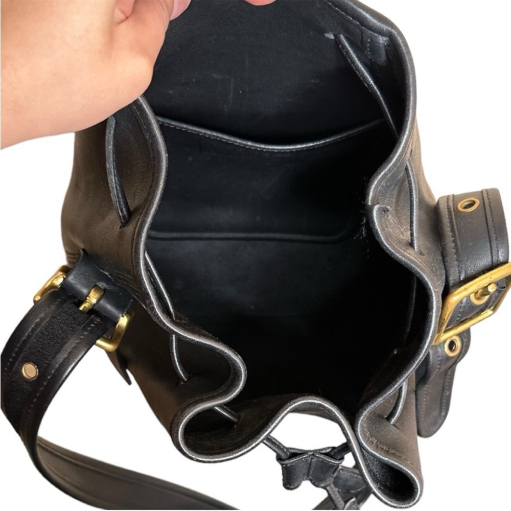 Vintage Coach Black Leather Drawstring Bucket Bag
